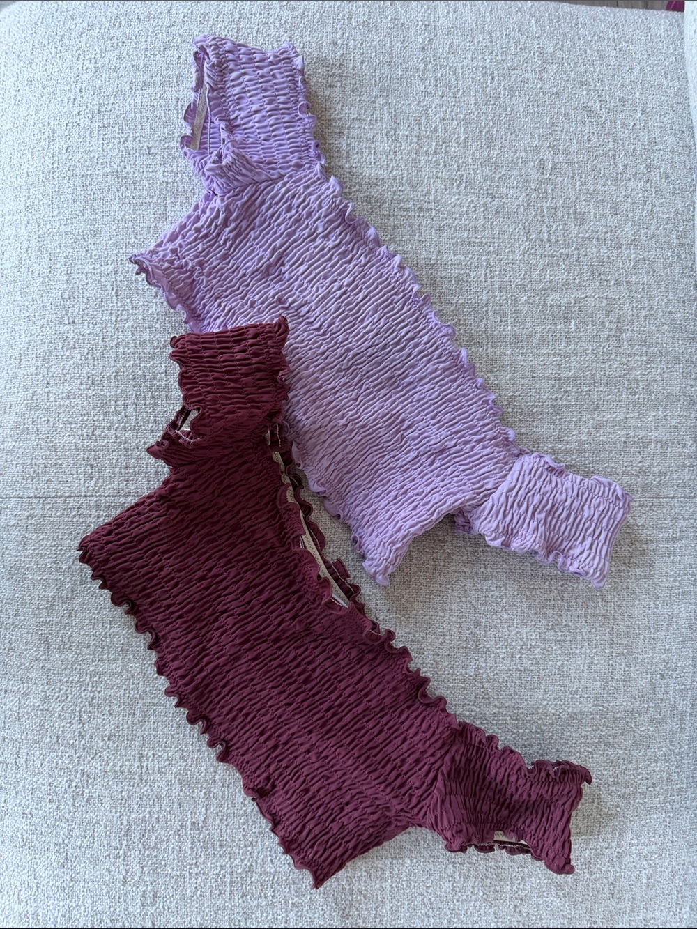 PINK Victoria's Shoulder Bikini Tops in Lavender and Burgundy